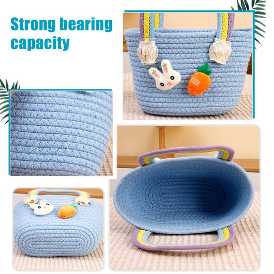 Easter Woven Basket with Handle Cotton Woven Bunny Egg Hunt Basket with Rabbit And Carrot Empty Easter Treat Bag for Gifts Candy