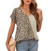 V-Neck Women's T Shirts Summer Short Sleeved Top Sexy Patchwork Leopard Print Tee Shirt Retro Casual New Female Clothing T-Shirt