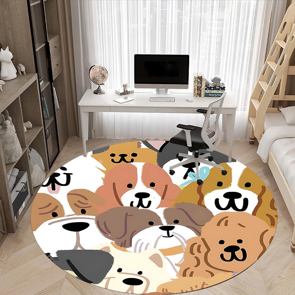 1PC Puppy Dogs Office Round Area Rug, Indoor Mat Suitable For Office, Under Office Chairs Bedroom Living Room Home Decor, Room Deco 156