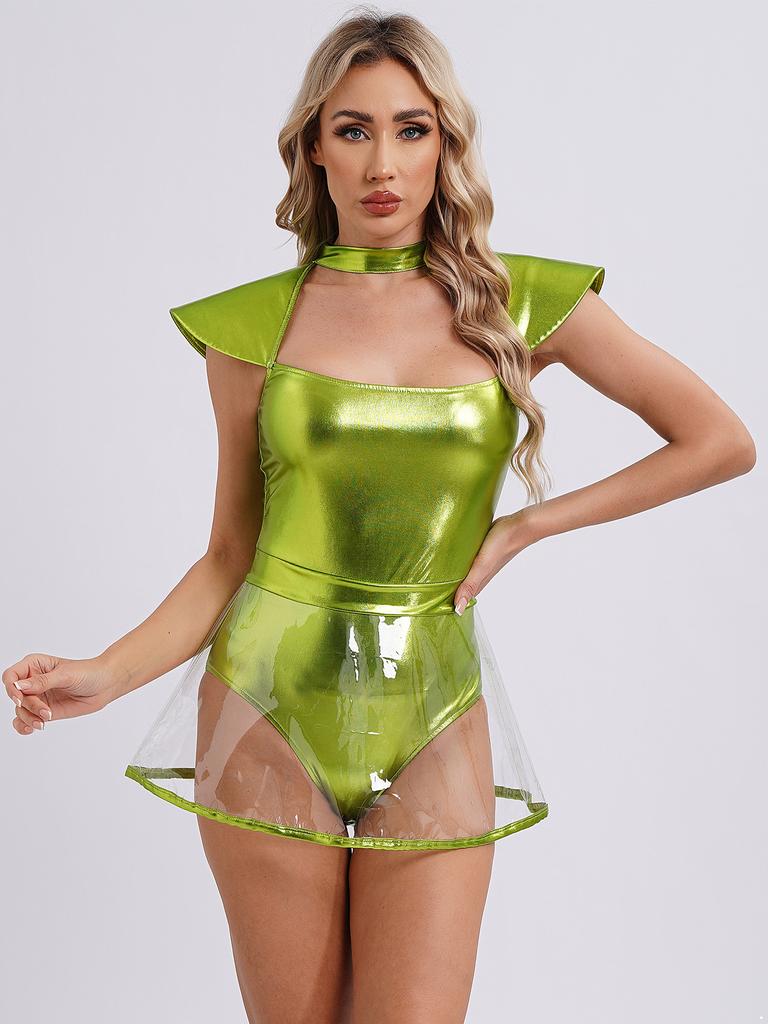 Костюм инопланетянина для взрослых, костюм для косплея, блестящий облегающий комбинезон с вырезом, танцевальное шоу на пилоне, клубная одежда для вечеринок, карнавала на Хэллоуин