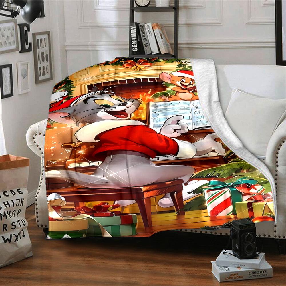 Tom Jerry Blanket Comfortable Perfect for Chair Seaside Bedding Four Seasons Universal Modern Style Ideal Gift For Birthday Valentine'S Day