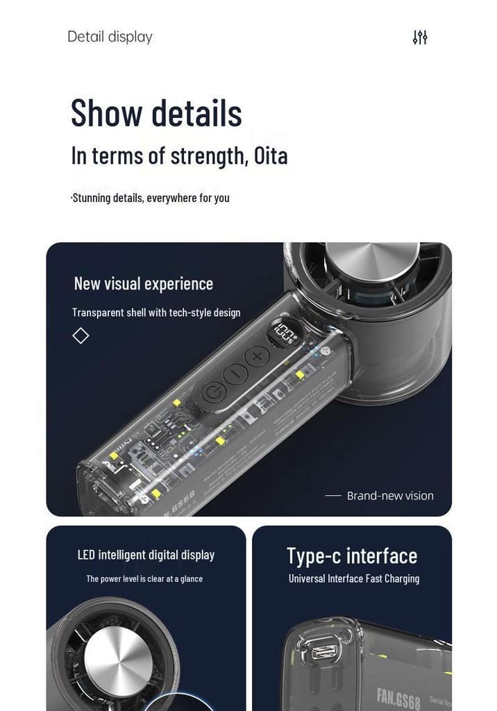 Handheld Transparent Mecha Air-Cooled Fan with HD Display & Semiconductor Cold Compress