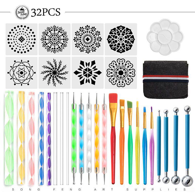 Mandala Dotting Tools: 26-Piece Set with Painting Templates, Dotting Pens, Ball Stylus, Rubbing Sticks & Creative Embellishments.