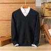 Coodrony Winter Knit Warm Solid Color Casual Business Basic Pullover Dark Men's V-Neck Sweater, Cardigan, (JP, Alphabet, 2XL, Green)