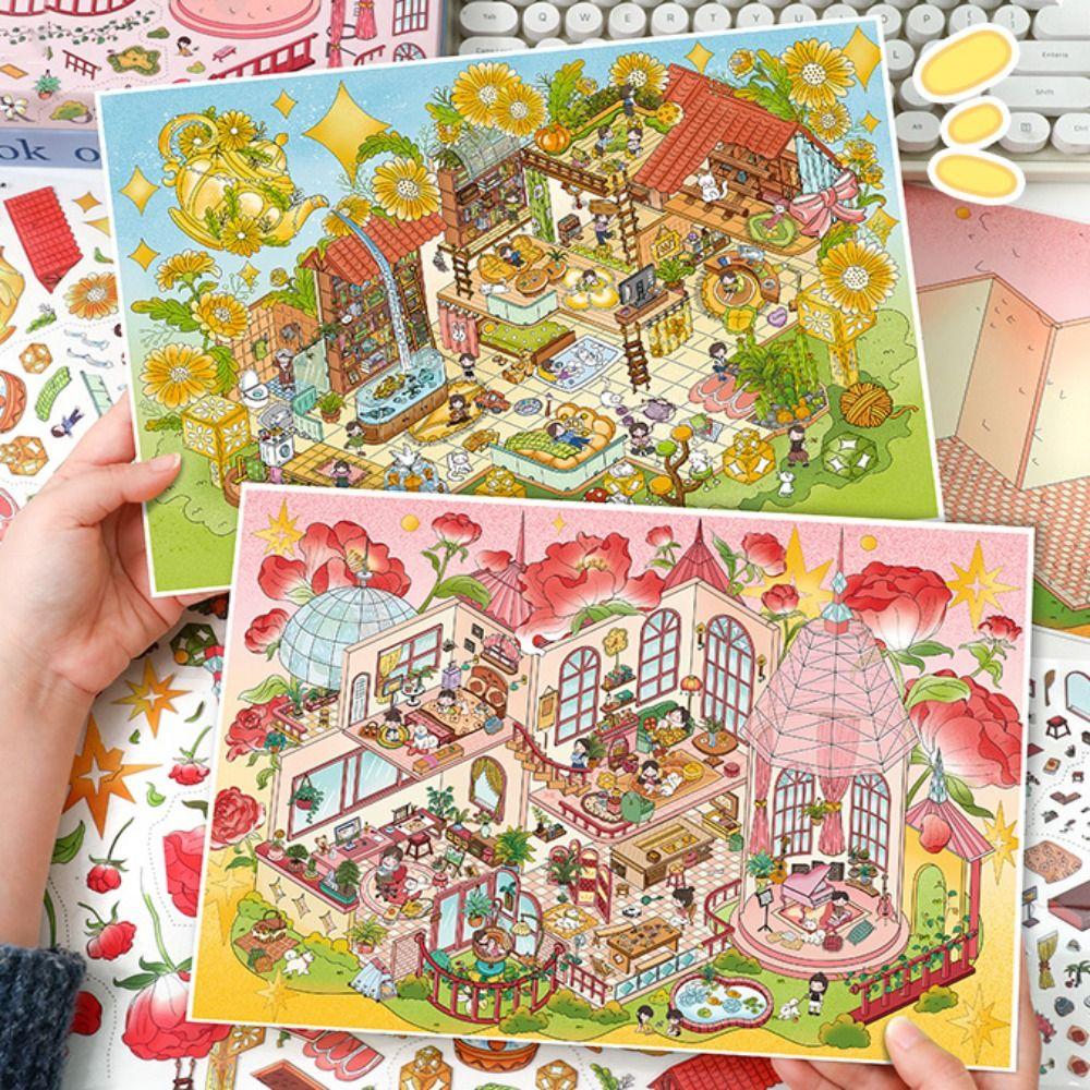 3D 3D Landscape Sticker 2 Themes DIY Cabin Scene Sticker Cute DIY Toy Game Stickers  Decompress