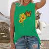 Women's Butterfly and Sunflower 3D Printed Sleeveless T-shirt, Round Neck Sleeveless Vest, Summer Casual T-shirt, Streetwear