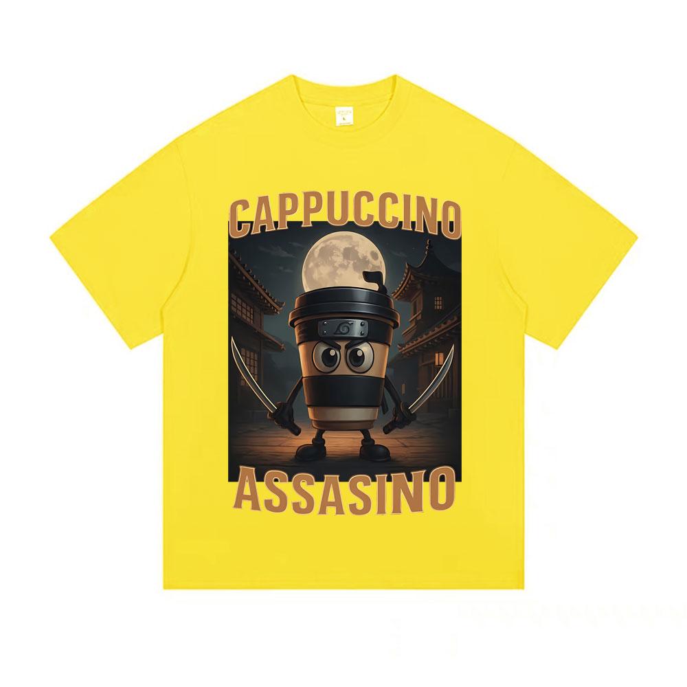Italian Brainrot Cappuccino Assasino Funny Meme T Shirts Unisex Casual Humor Oversized Tshirt Men Women Vintage Cotton Tshirt