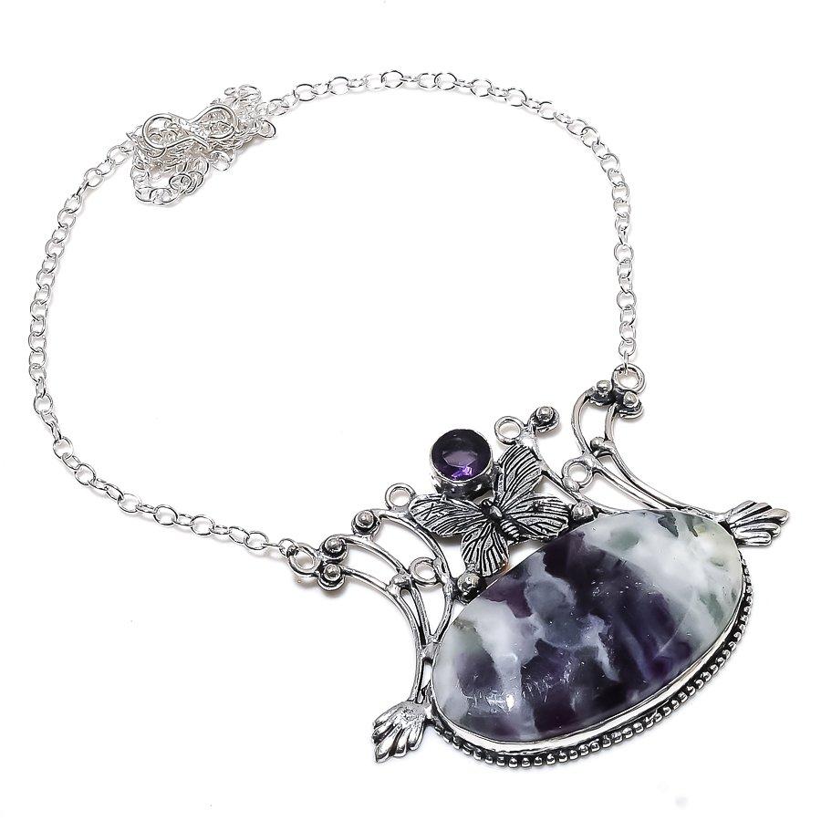 Ожерелье из серебра 925 пробы с натуральным кеммереритом, аметистом, 18 дюймов f0I35