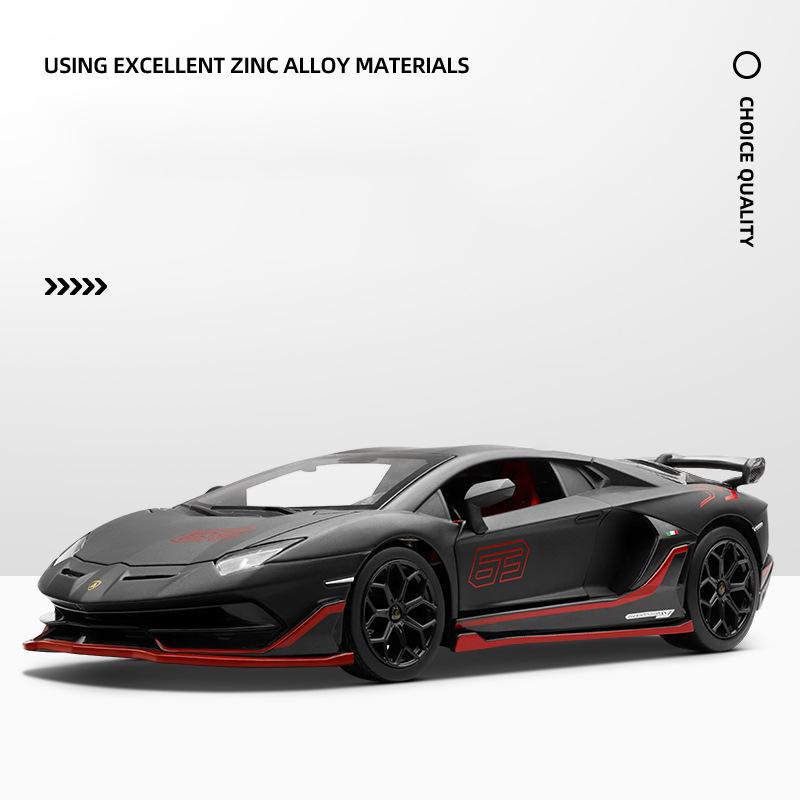 1/24 Lamborghini Aventador SVJ63 Металлическая модель Металлическая модель автомобиля Звук и свет Детская игрушка Коллекционные предметы Подарок на день рождения