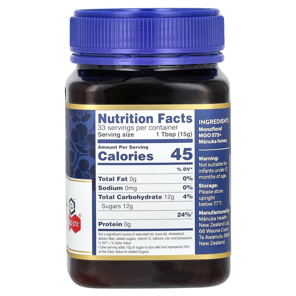 Manuka Health Raw Manuka Honey, UMF 16+, MGO 573+, 17.6 Oz (500 G)