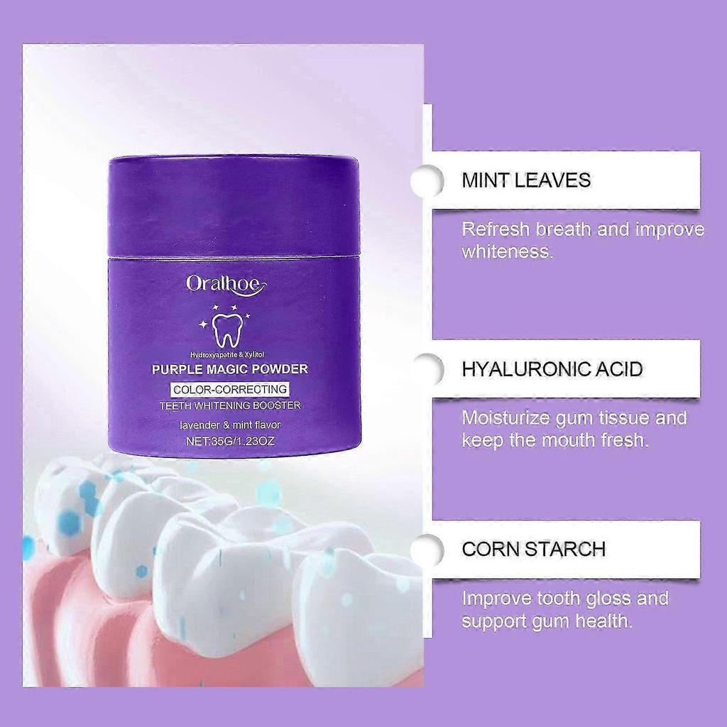 Purple Magic Powder - Purple Teeth Whitening Powder, Color Correcting with Hydroxyapatite, Stain Removal