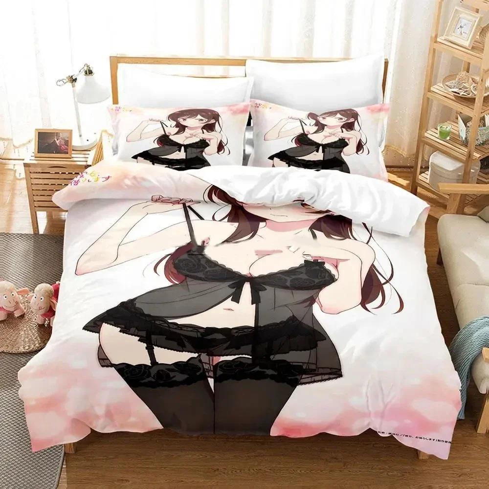 Anime Rent-A-Girlfriend Chizuru Bedding Set Boys Girls Twin Queen Size Duvet Cover Pillowcase Bed Kids Adult Home Textile