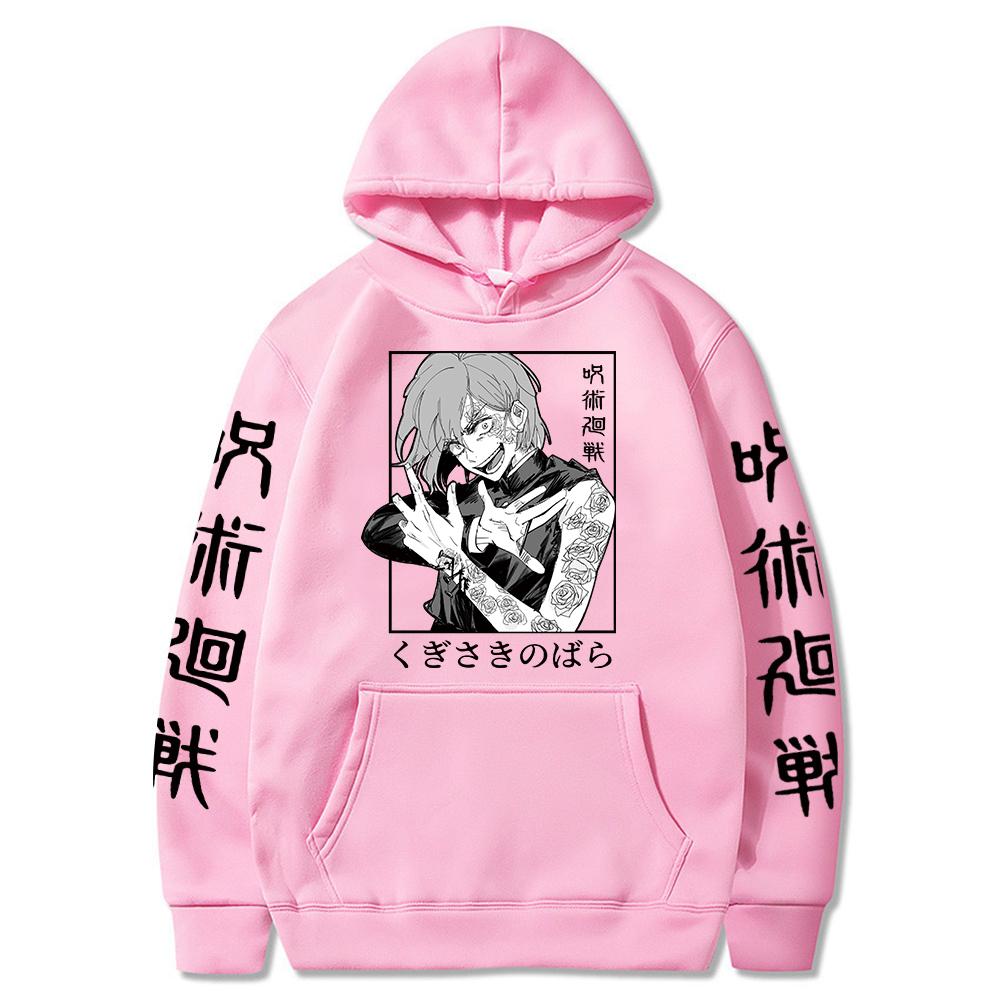 Толстовки Jujutsu Kaisen Kugisaki Nobara, толстовки с капюшоном в стиле аниме, толстовка с карманами Y2k, уличная одежда, пуловер большого размера, мужская одежда
