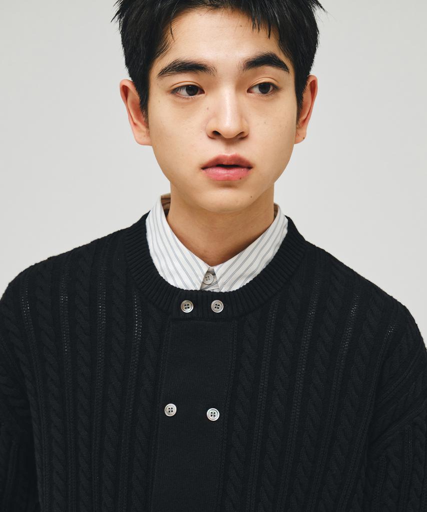 ECORR Cotton Cable Two-Button Cardigan_Black