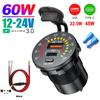 60W QC3.0 USB Type-C Car Charger with Voltage Display Monitor, Waterproof Fast Charging Adapter for iPhone Android (12-24V)