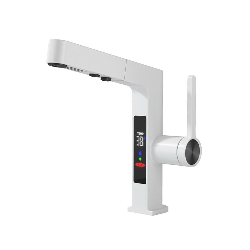 Смеситель для раковины с цифровым дисплеем, 2 режима, выдвижной распылитель горячей и холодной воды, смеситель для раковины, смеситель для мытья для ванной комнаты