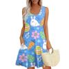 Womens Summer Dresses Easter Print  Loose U Neck Sleeveless Sundresses Dress With Pockets