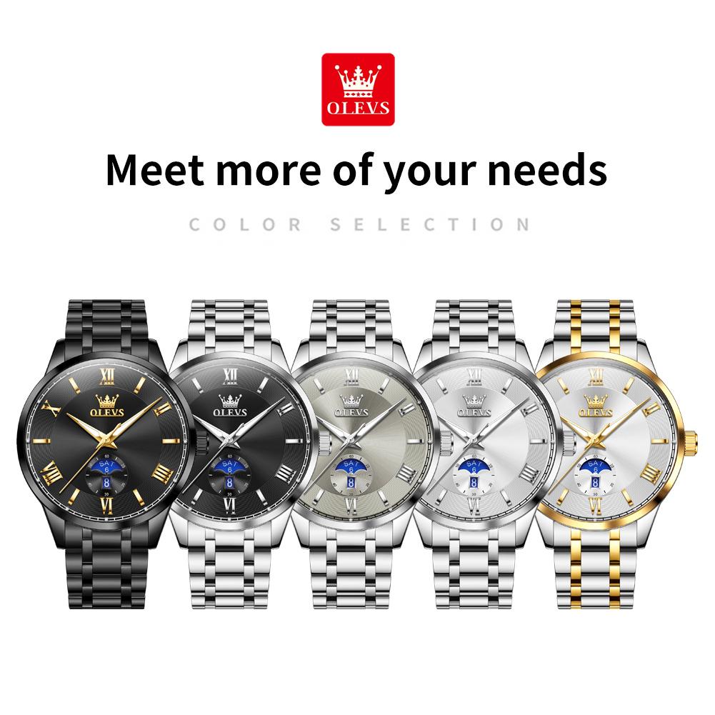 OLEVS Watches Man 3638 Original Brand Stainless Steel Quartz Watch Waterproof Luminous Week Date Watches Man Box Gifts Reloj
