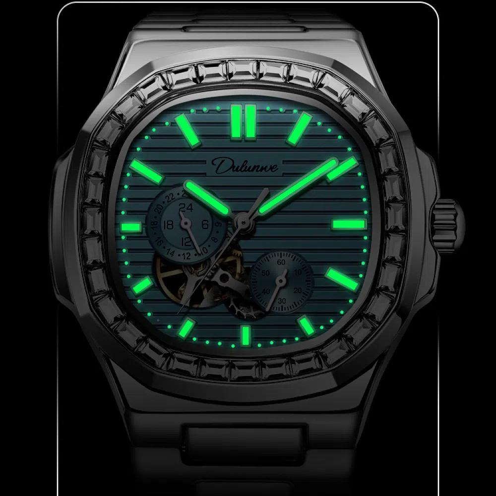 Dulunwe Часы мужские наручные с автоматическим механизмом и бриллиантами из циркония, небесно-голубые, многофункциональные, водонепроницаемые, роскошные