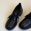 Spot Hair~ British Retro Leather Round Head Lace-up Loafers Commuting Versatile Thick Heel Small Leather Shoes Women's Single Shoes Women's