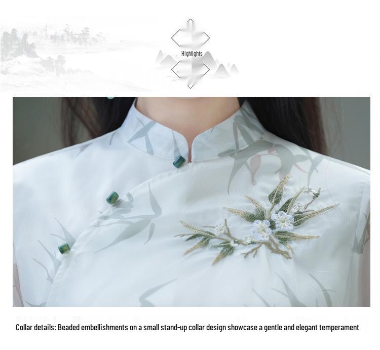 Ретро костюм в китайском стиле с принтом, воротником-стойкой, костюм Тан, ханьфу, ципао, топ и набор для чайной церемонии