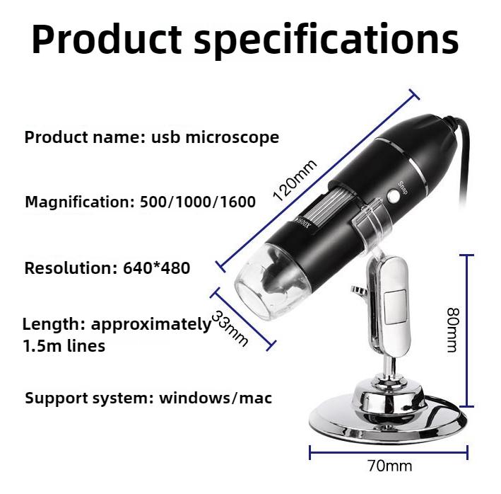 1600x Digital Microscope, High-definition Microscope,Skin detector, can be connected to a computer to measure Android phones