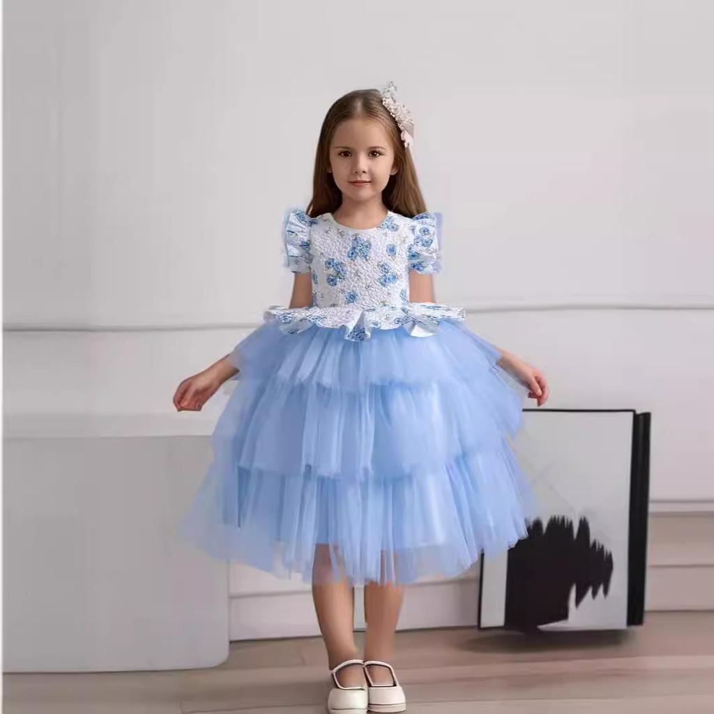 Детские платья Платья для детей среднего и большого возраста Многослойные сетчатые платья принцессы Платья для маленьких моделей в иностранном стиле Платья для ходьбы на пианино