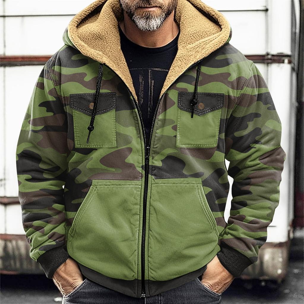 Men's Winter Camouflage Print Jacket Men's Casual Trend Zipper Hooded Jacket