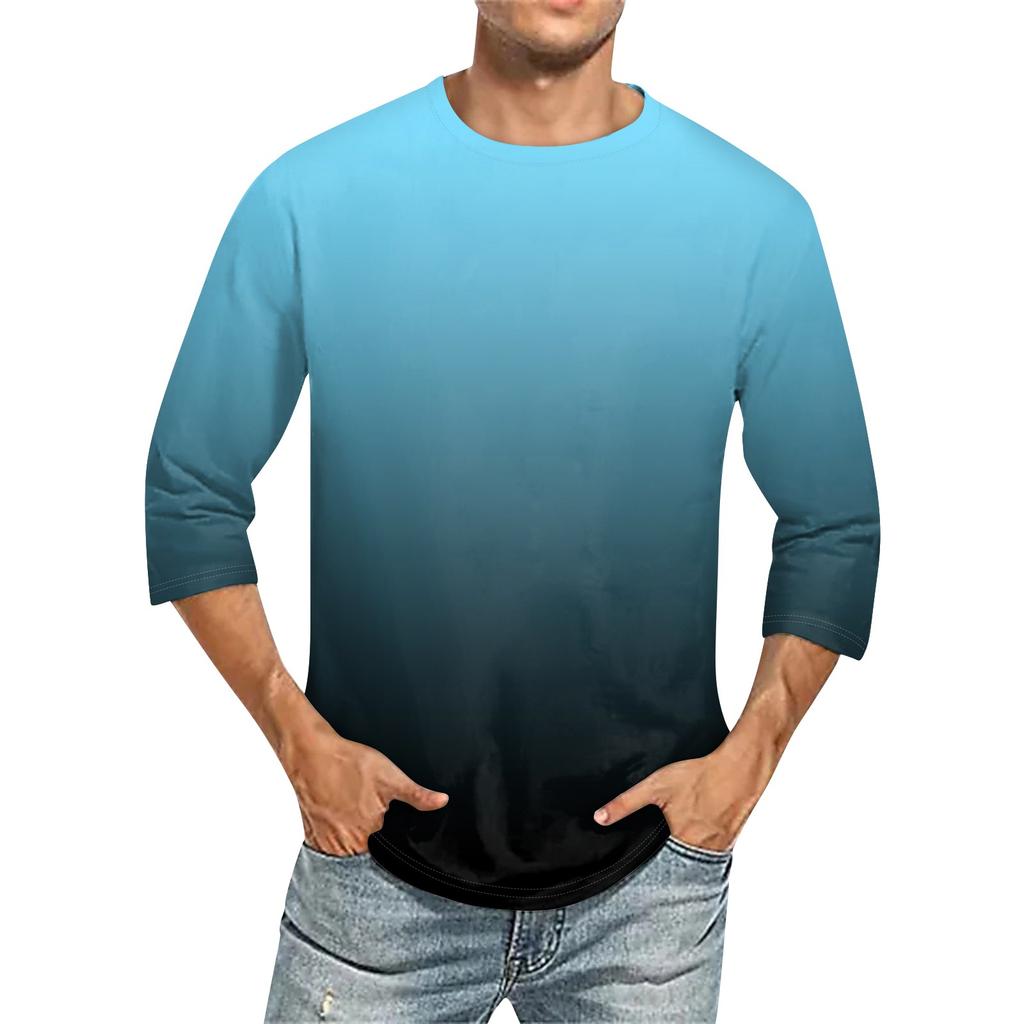 Мужская однотонная футболка с круглым вырезом и рукавами три четверти