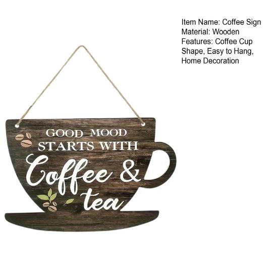 Деревянная подвесная табличка «Кофейная чашка» «Хорошее настроение начинается с кофе» «Чай» Дверная табличка Кухня Кафе Кофейный уголок Настенное украшение Орнамент