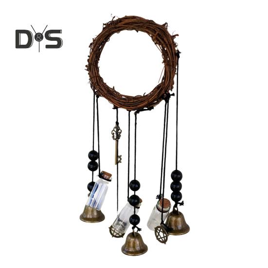 Дверная ручка, ведьмин колокольчик, защита дома, подвесной колокольчик ручной работы, бутылка желаний, венок из ротанга, вешалка для двери, украшение в виде колокольчика ветра в стиле Викка