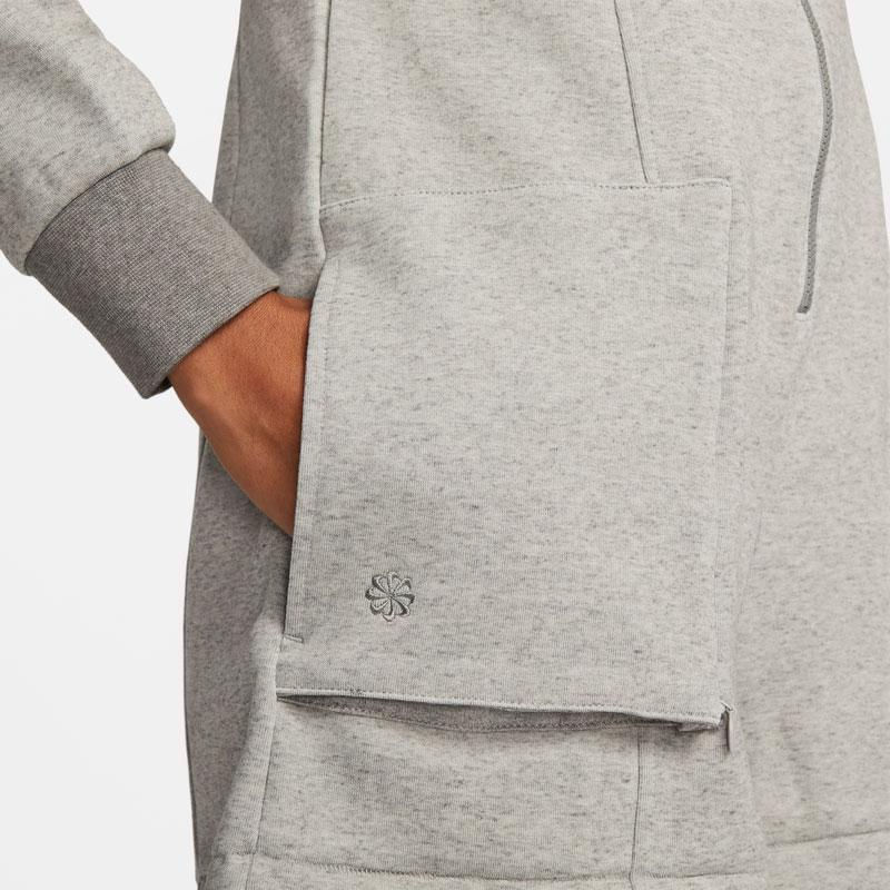 Nike Однотонный вышитый логотип с застежкой-молнией спереди, ребристым воротником, длинным рукавом, женский боди, серый DQ6672-016