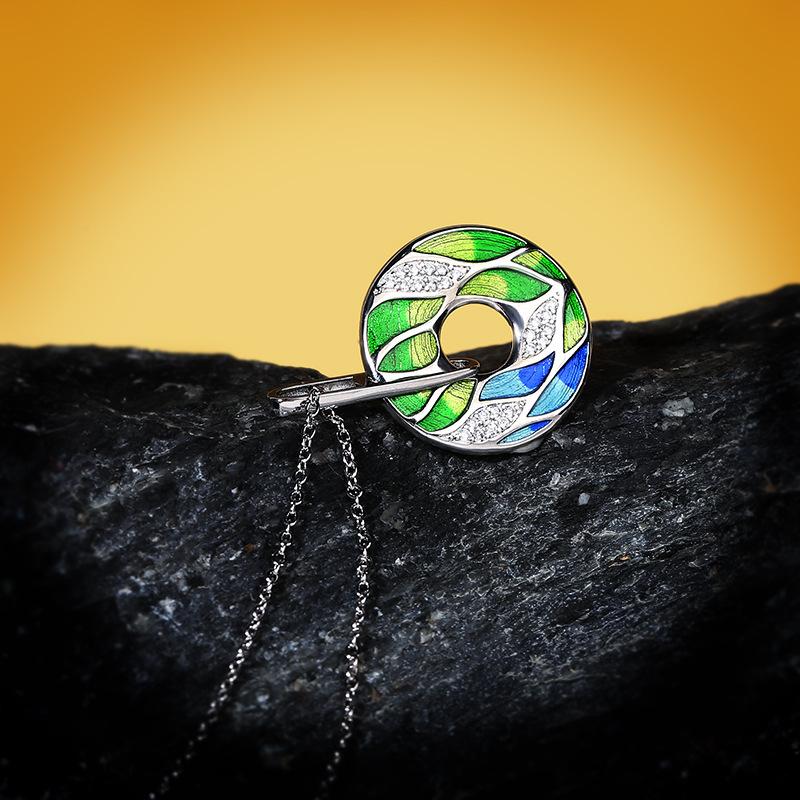 Newest For Women Genuine 925 Green Bamboo Leaves Luminous CZ Trendy Jewelry Handmade Enamel Jewelry