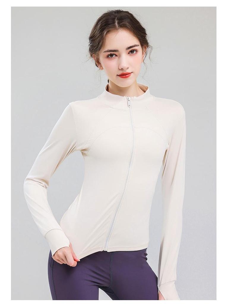 Women's High Collar Quick-Dry Yoga Jacket - Slim Fit, Non-Slip Zipper, Long Sleeve, Nude Feel Sportswear