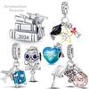 925 Sterling Silver Graduation Season Charms Beads Bachelor Cap Suitcase Airplane Dangle Fit Original  Bracelet Jewelry