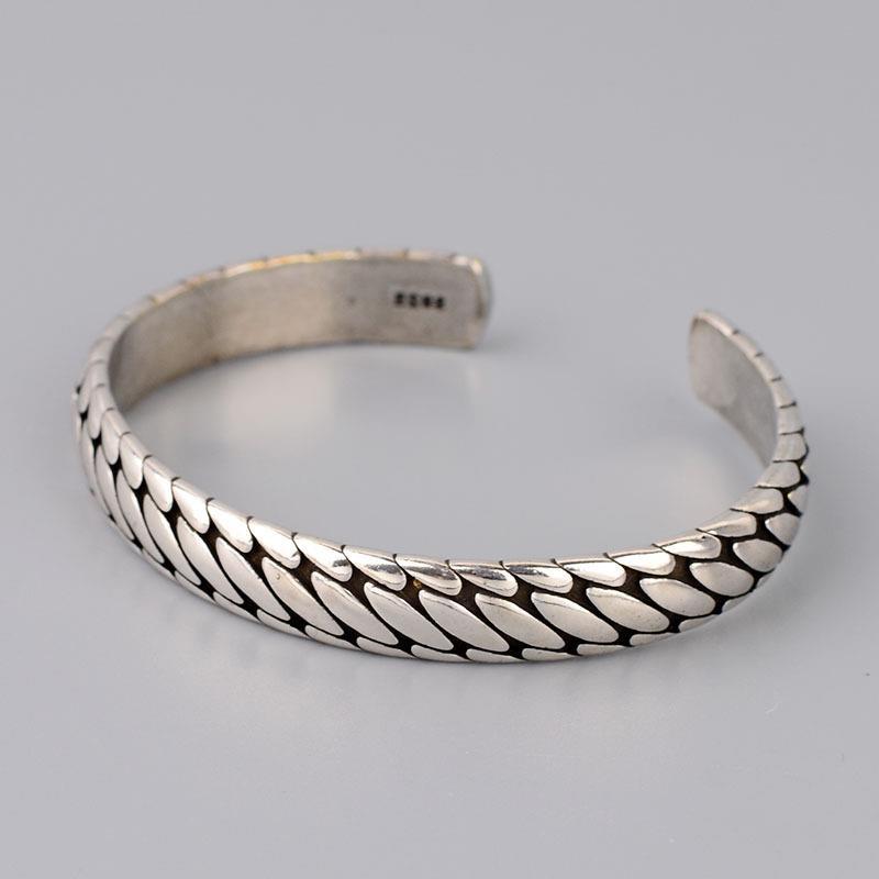 Retro Hip Hop Tire Tread Bangle: Women's Trendy Thai Silver Open Bracelet