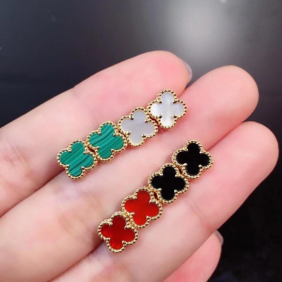 Серьги «Счастливый четырехлистный клевер» высокой версии для женщин, 18K, модная легкая роскошь, натуральный белый перламутр, пара серег