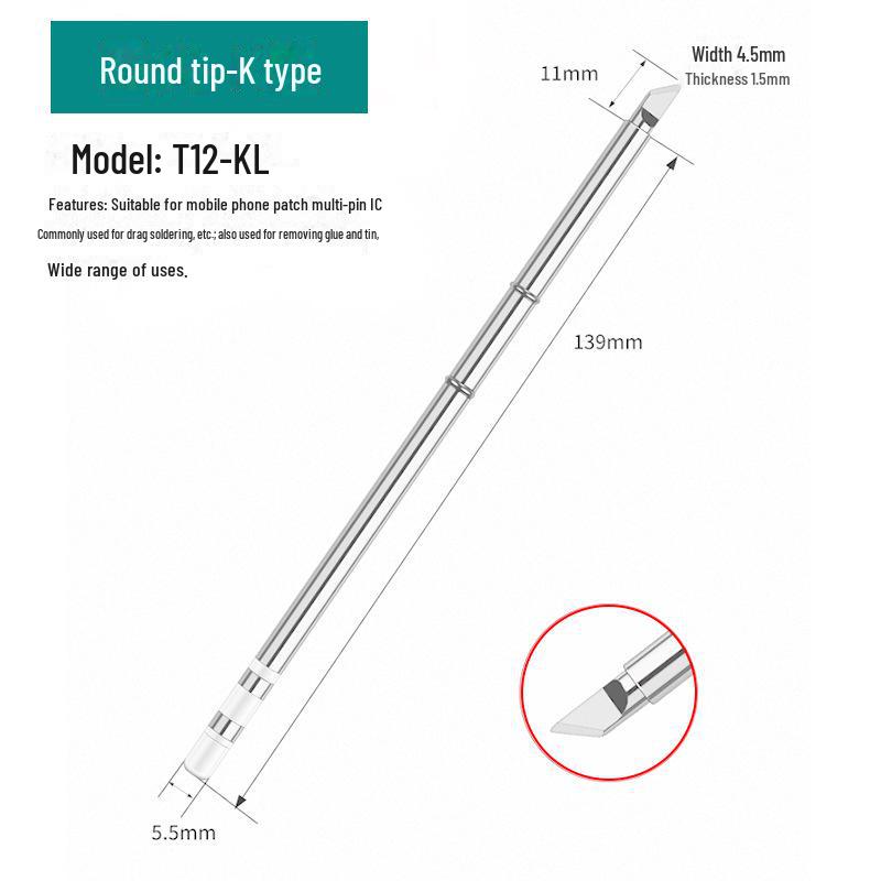 Жало паяльника T12 со встроенным нагревательным сердечником, паяльная станция с белым светом, универсальное лезвие ножа, подкова, специальное заостренное T12-K/B/I