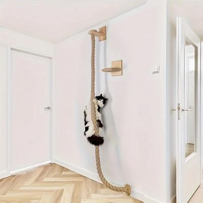 1 шт. Настенная кошачья канатная лестница, прочные деревянные ступеньки и сизалевая веревка, тренажер для котят, когтеточка, домашняя мебель для кошек