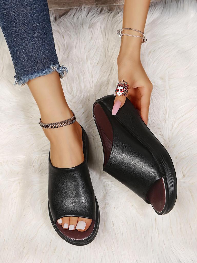 Women's Summer Outdoor Peep-Toe Wedge Slippers - Thick-Soled European and American Fashion