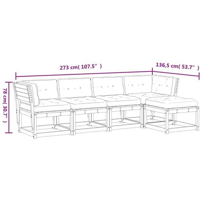 VidaXL Salon de Jardin avec Coussins 5 pcs, Sièges de Patio, Ensemble de Meubles, Mobilier de Terrasse Extérieur, Blanc Bois 3217011