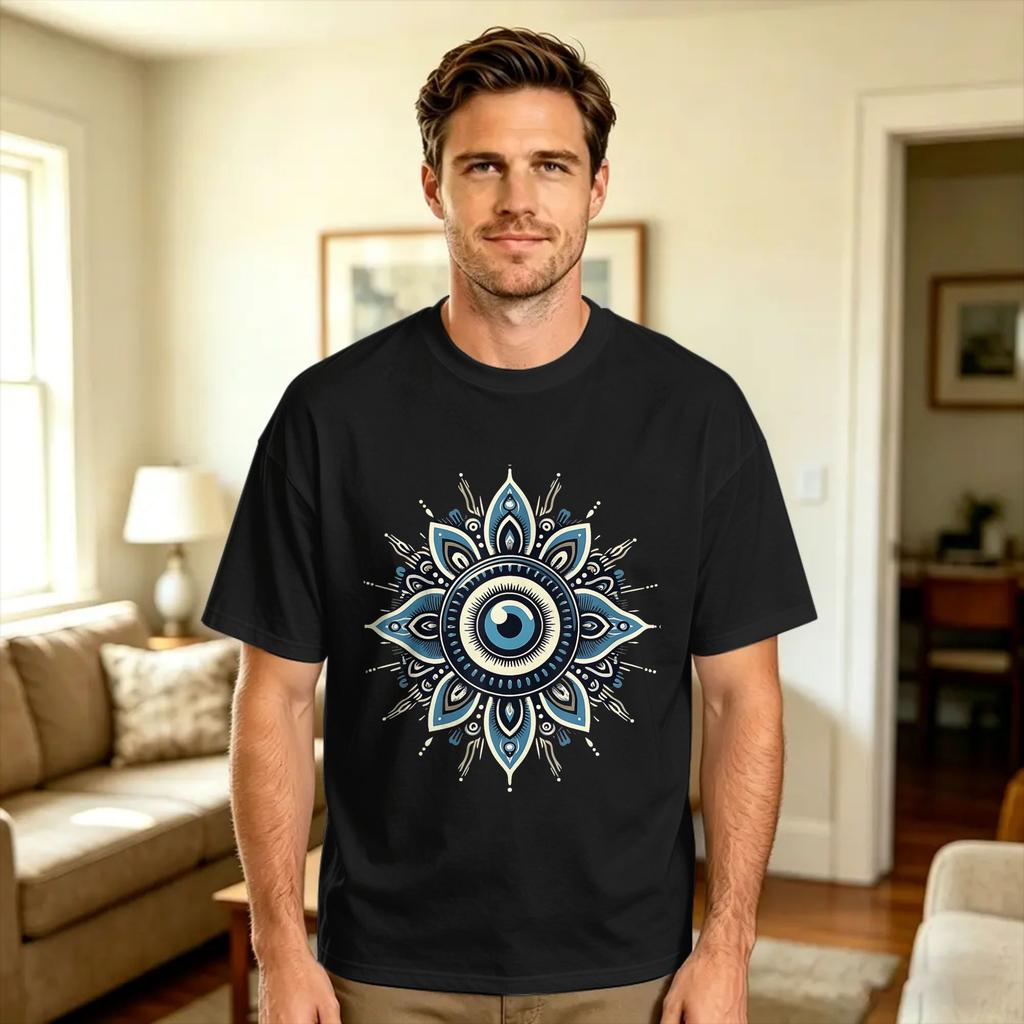 Greek Evil Eye Tshirt Summer Fashion Tshirts Pure Cotton Oneck Oversize Clothes Short Sleeves Classic Tshirt