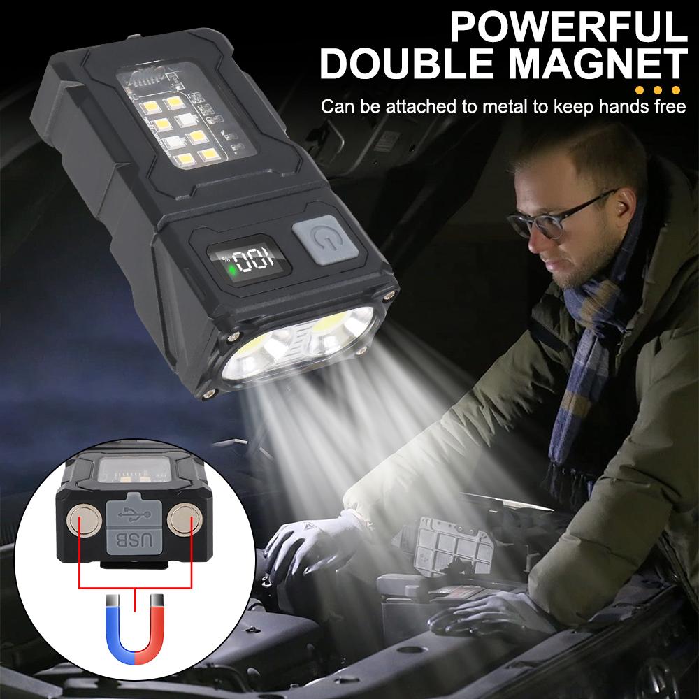 Emergency Light Hiking Camping Working Portable Adjustable Angle Flashlight Tail Magnetism USB Rechargeable Multifunctional Side Lamp