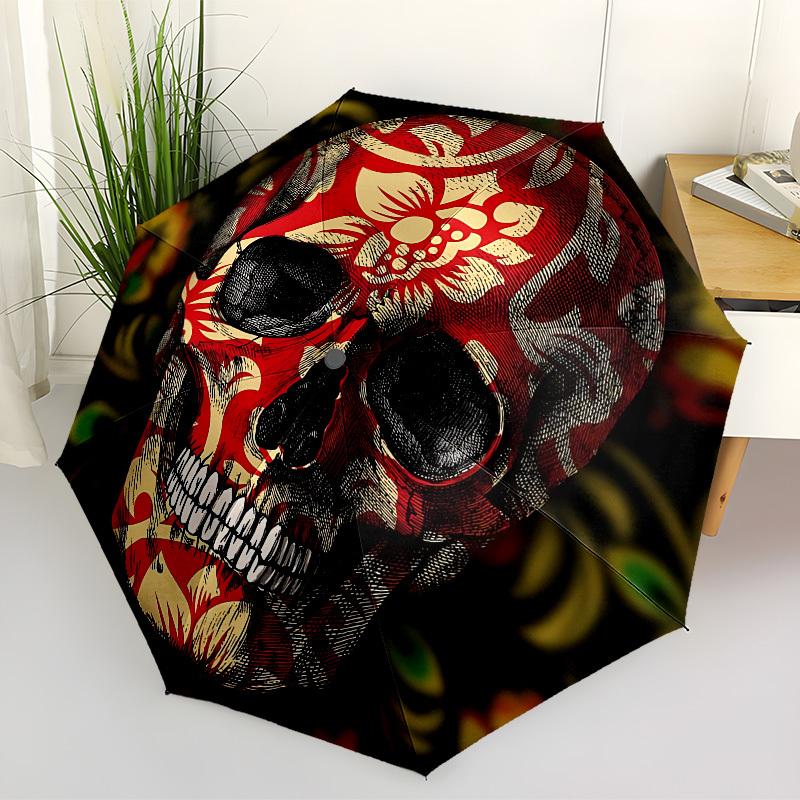 1pc Skull Pattern Automatic Folding Umbrella - Portable Collapsible Design, 8-Rib Iron Frame, Playful Design yy251215243