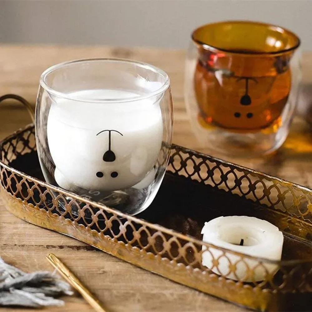 Кружка для кофе из стекла с двойными стенками, мультяшный медведь, бутылка для сока и молока, простая кружка для виски, коктейлей, вина, подарок