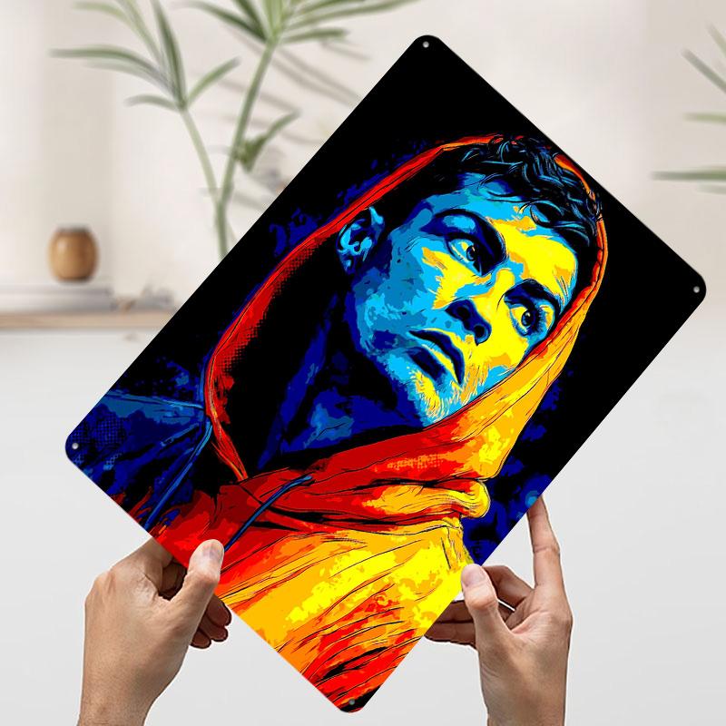 Cristiano Ronaldo Pop Art Portrait Poster Customized Vintage Metal Signs Wall Art Retro Tin Plaque for Mancave House Decor Room