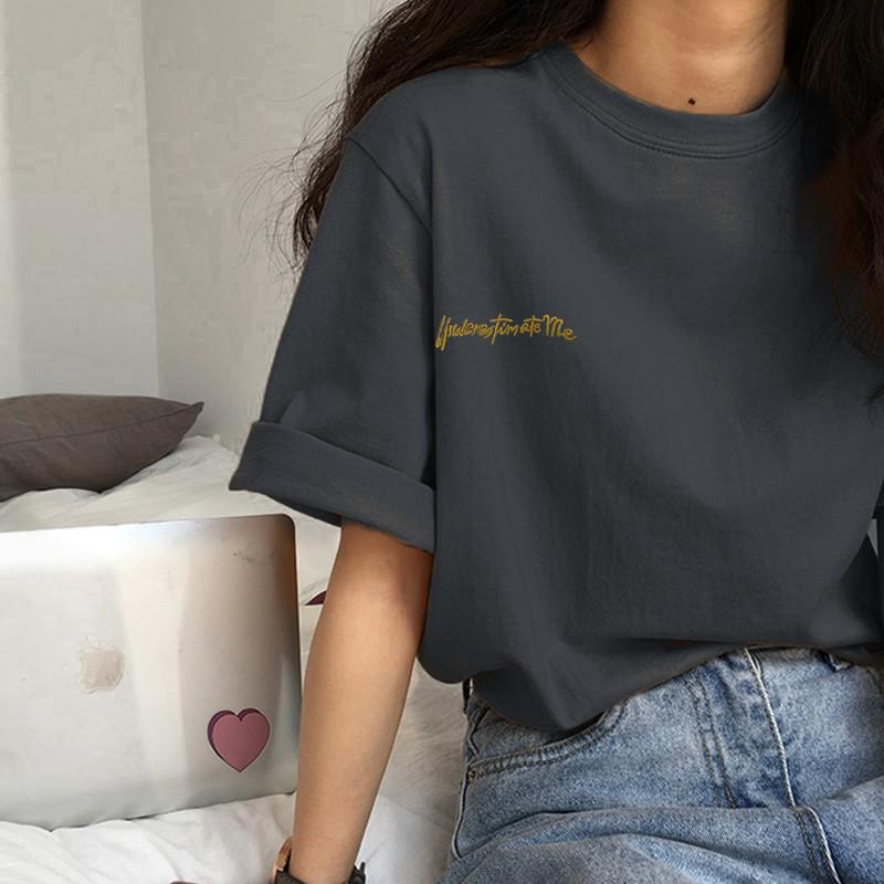 Letter Print Round Neck Short Sleeve T-shirt for Women's Summer Round Neck Loose Women's Clothes for Women