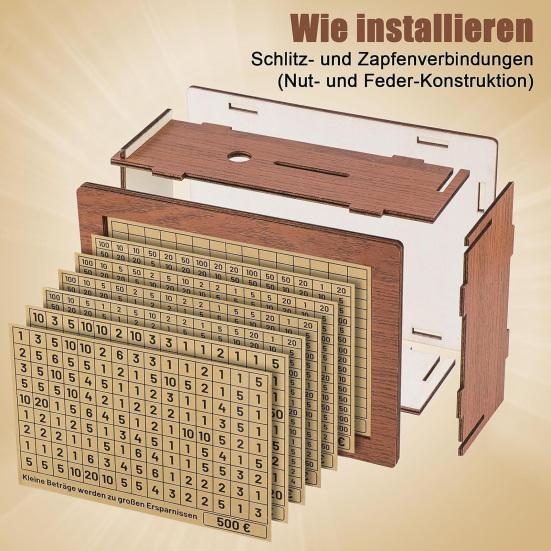 Wooden Money Saving Box Piggy Bank with Customizable Savings Goals Sticker Money Saver for Kids Adults