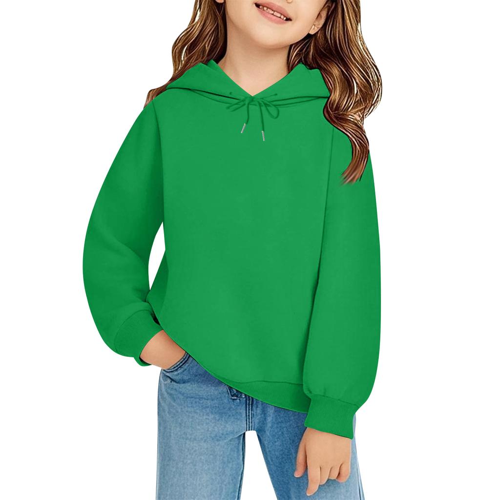 Children's Long-sleeved Loose-fitting Pullover Hoodie With Drawstring And Solid Color