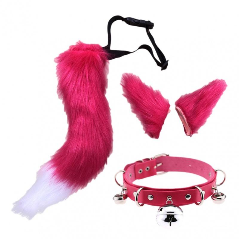 Уши из искусственного меха, хвост, кошачьи уши и хвост, комплект с ушками и хвостом для взрослых и детей, нарядный карнавальный костюм на Хэллоуин